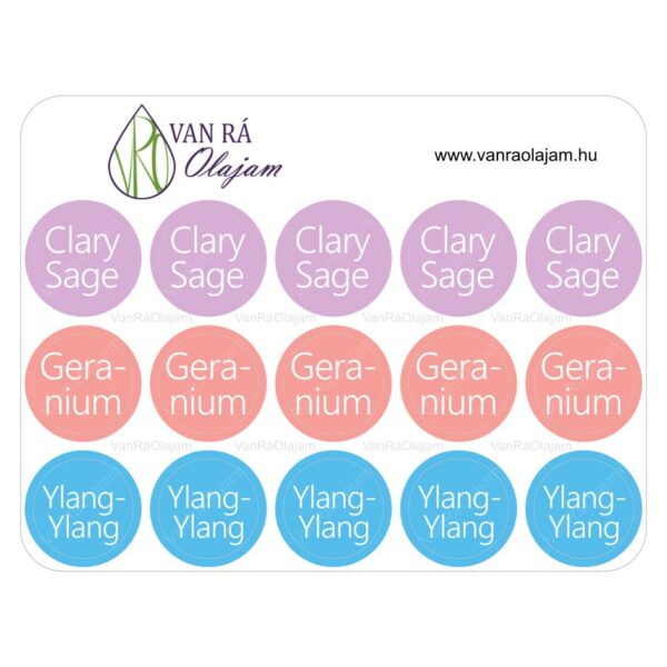 Clary Sage-Geranium-YlangYlang kupak címke